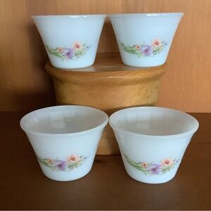 Vintage Indopal Milk Glass Floral Ramekins Set of 4 | Custard Cups Dessert Bowls